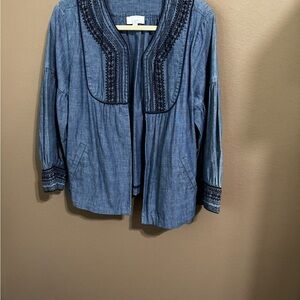 Blue Denim Jacket with Black Embroidery